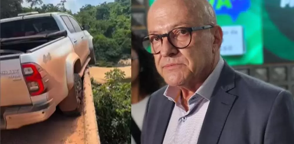  Caminhonete da comitiva do vice-governador quase cai de ponte em MT