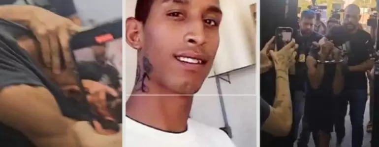  Momento que suposto assassino de mulher na UFMT chega à delegacia